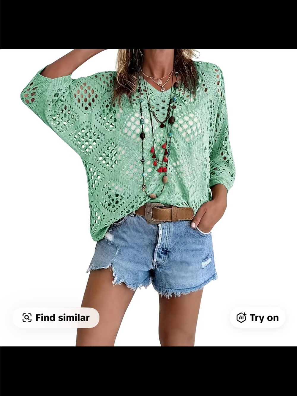Light Green Crochet Knit Openwork Women’s Top